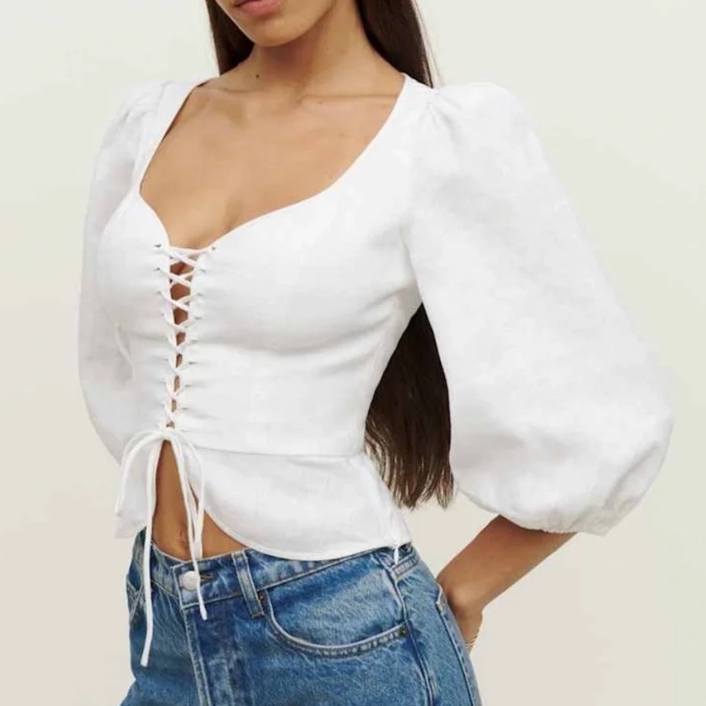 Reformation Barrett white linen top